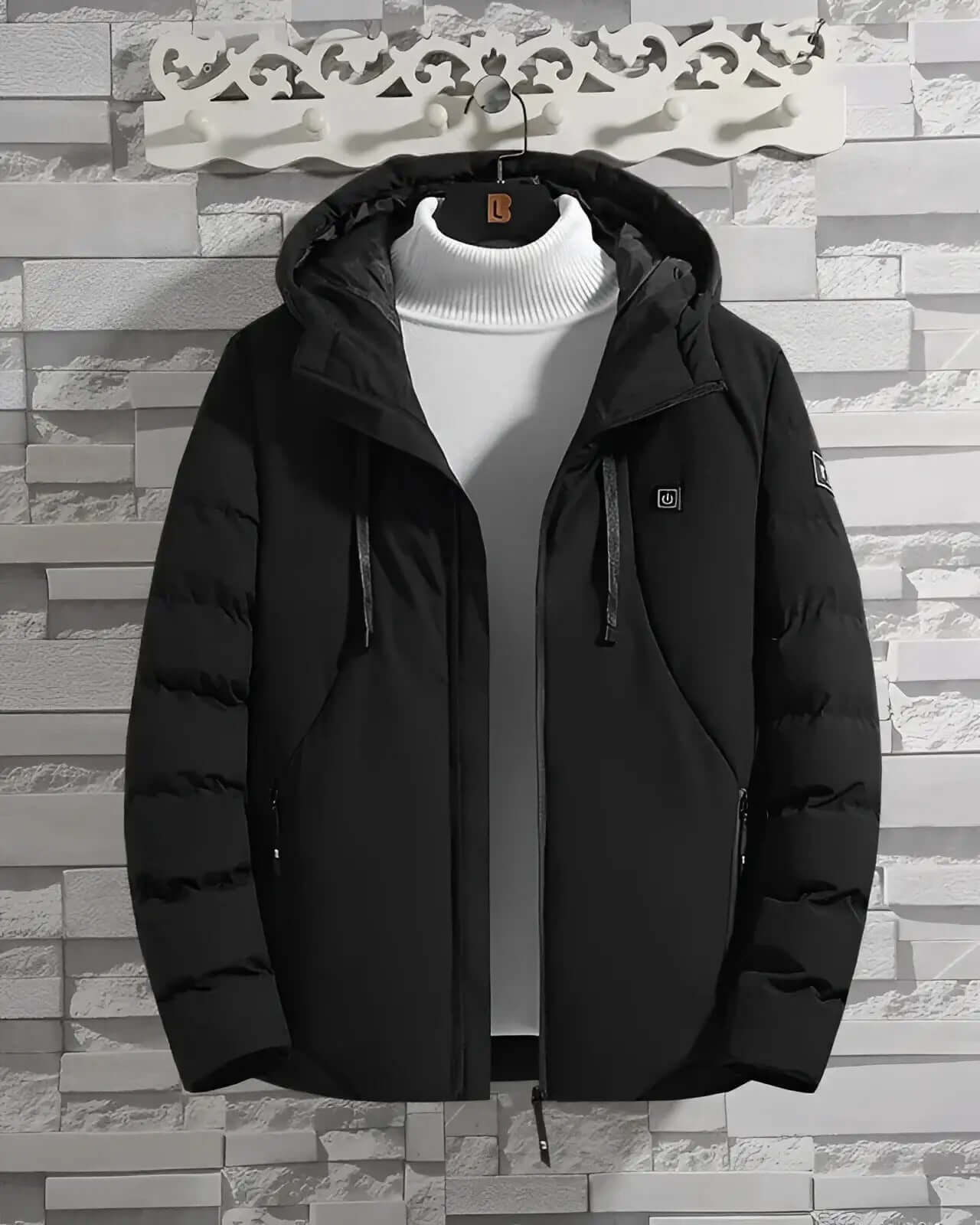 Men’s Heated Jacket with Hood - Black / 2XS