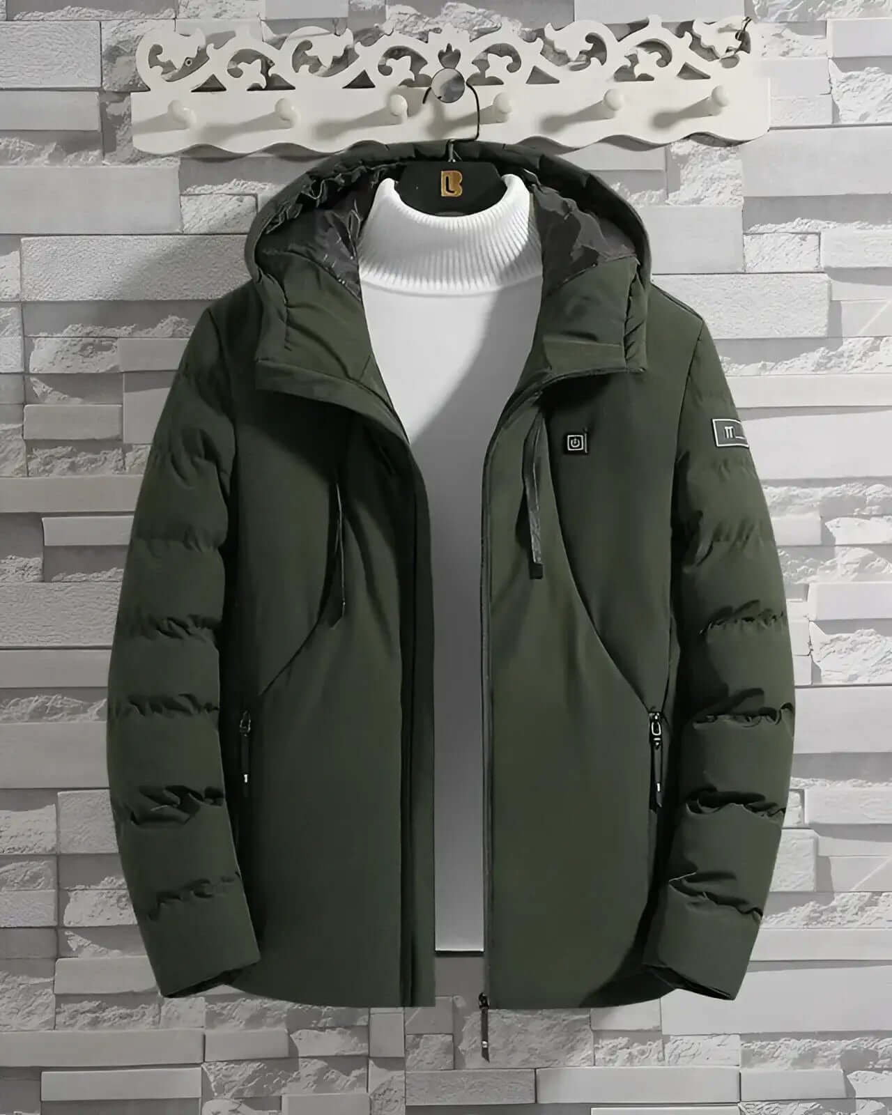 Men’s Heated Jacket with Hood - Khaki / 2XS