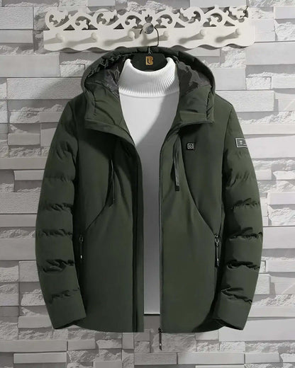 Men’s Heated Jacket with Hood - Khaki / 2XS